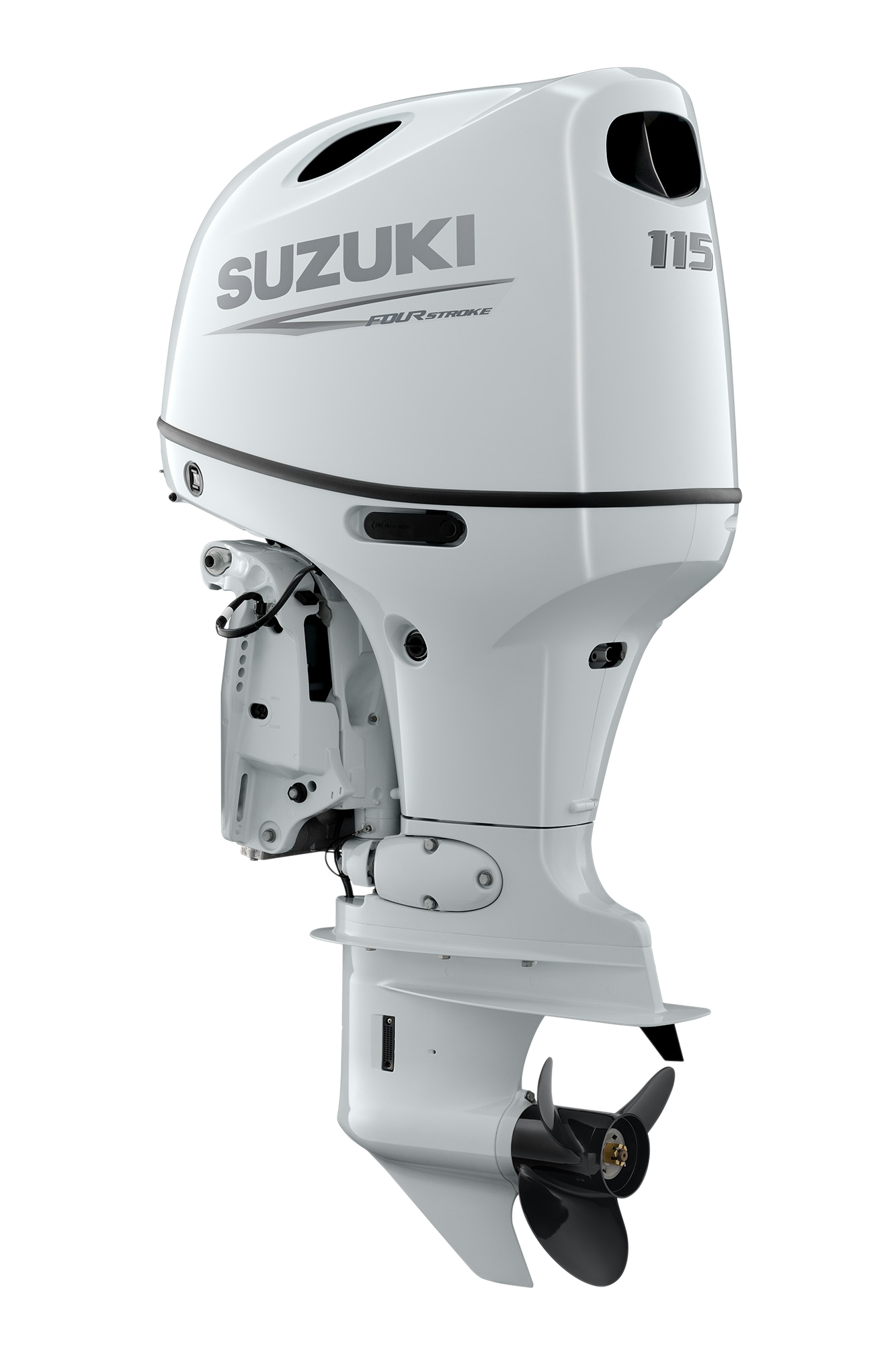 Suzuki DF115BT 115 PS Außenbordmotor, Diagonalansicht, weiß