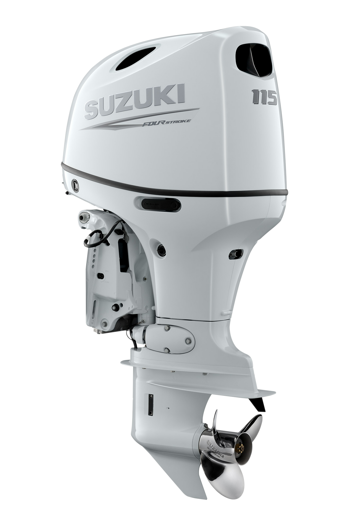 Suzuki DF115BTG 115 PS Außenbordmotor, Diagonalansicht, weiß