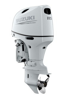 Suzuki DF115BTG 115 PS Außenbordmotor, Diagonalansicht, weiß