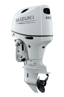 Suzuki DF140BT 140 PS Außenbordmotor, Diagonalansicht, weiß