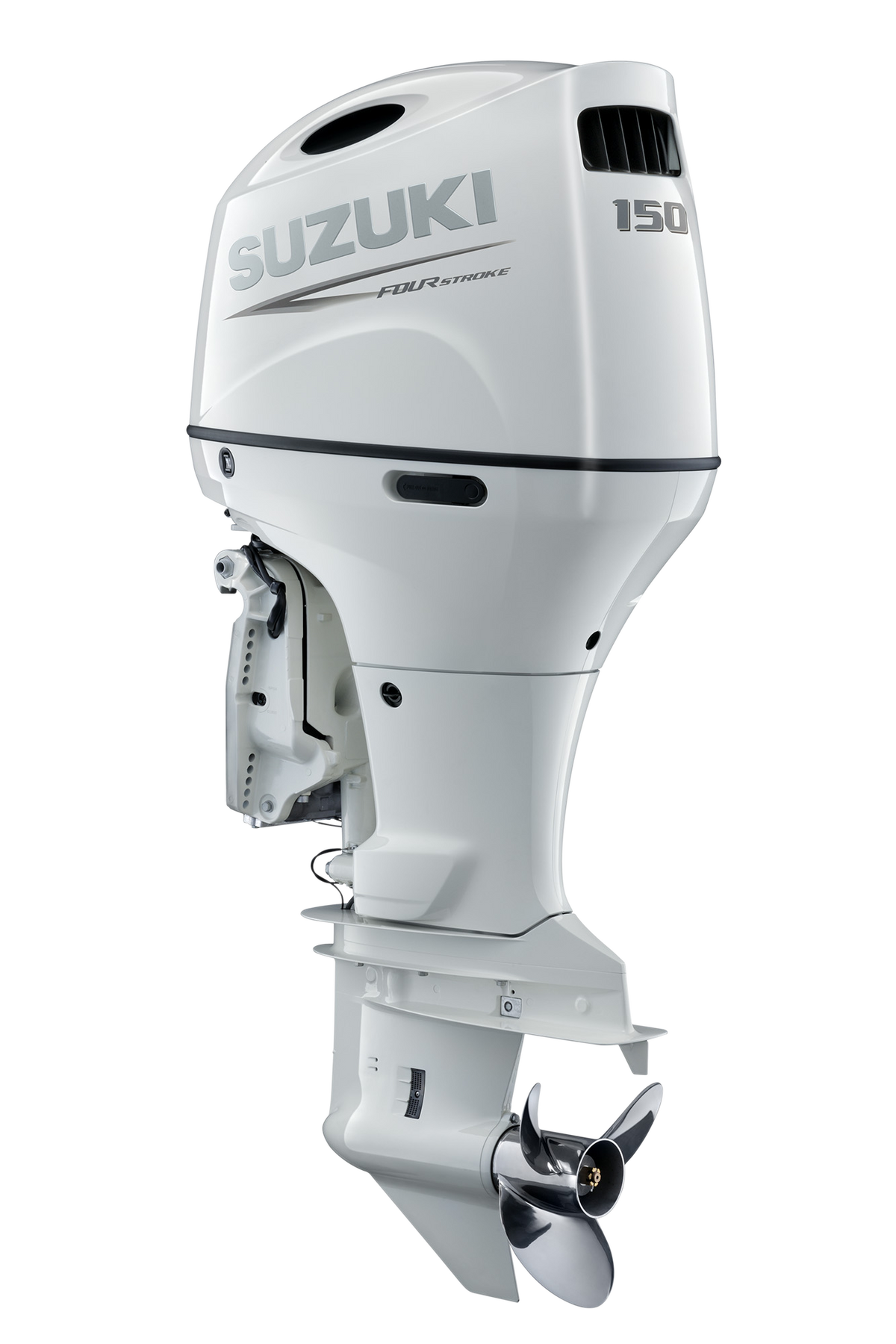 Suzuki DF150AP 150 PS Außenbordmotor, Diagonalansicht, weiß