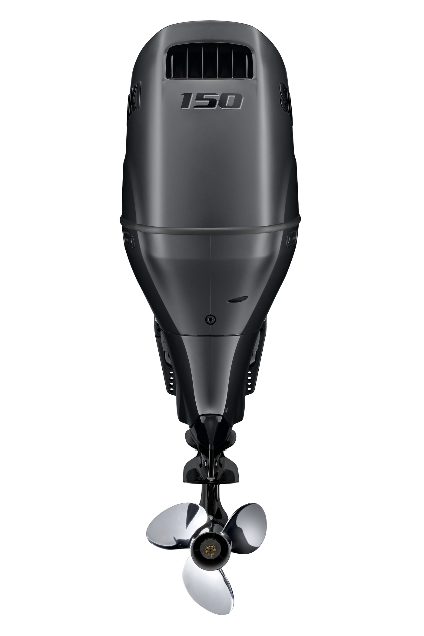 Suzuki DF150AT 150 PS Außenbordmotor Stealth Line, Rückansicht, schwarz matt