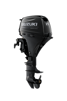 Suzuki DF15AR 15 PS Außenbordmotor mit Fernschaltung, Seitenansicht, schwarz