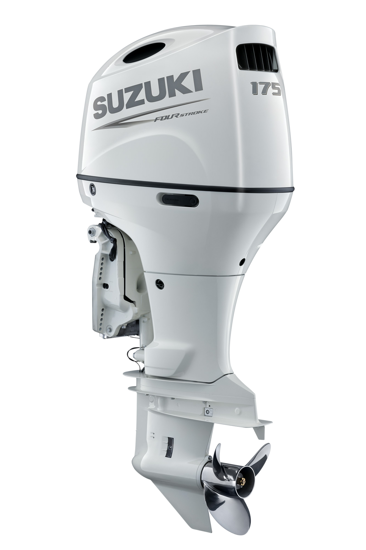 Suzuki DF175AT 175 PS Außenbordmotor, Diagonalansicht, weiß