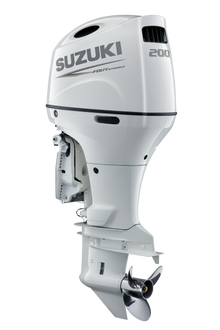 Suzuki DF200AT 200 PS Außenbordmotor, Diagonalansicht, weiß