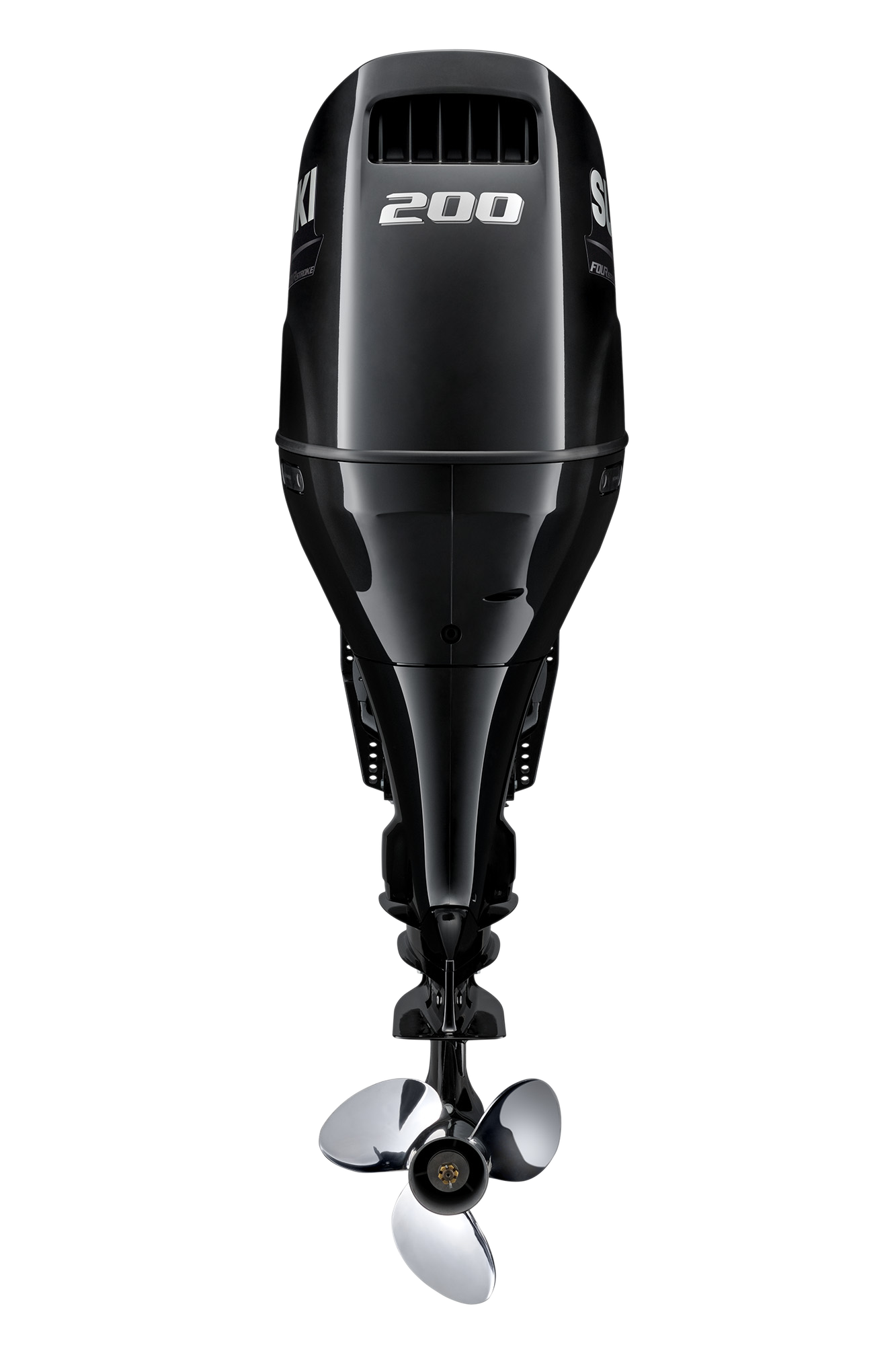 Suzuki DF200AT 200 PS Außenbordmotor, Rückansicht, schwarz