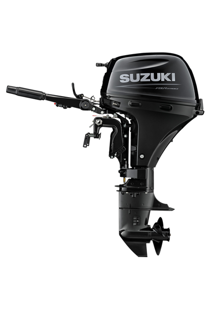 Suzuki DF20A 20 PS Außenbordmotor mit Pinne, Seitenansicht, schwarz
