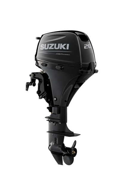 Suzuki DF20AT 20 PS Außenbordmotor mit Fernschaltung, Seitenansicht, schwarz