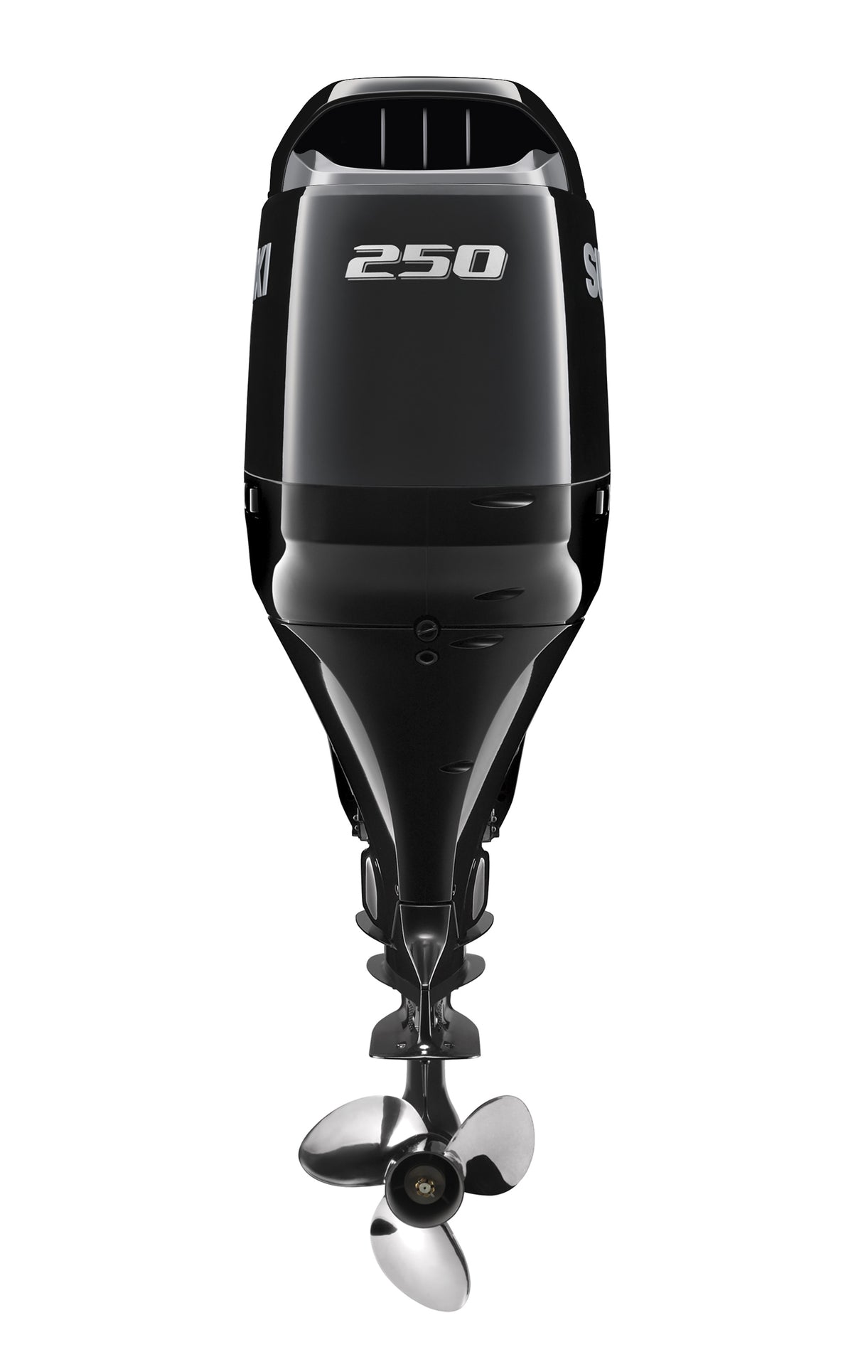 Suzuki DF250AP 250 PS V6-Außenborder, Rückansicht, schwarz