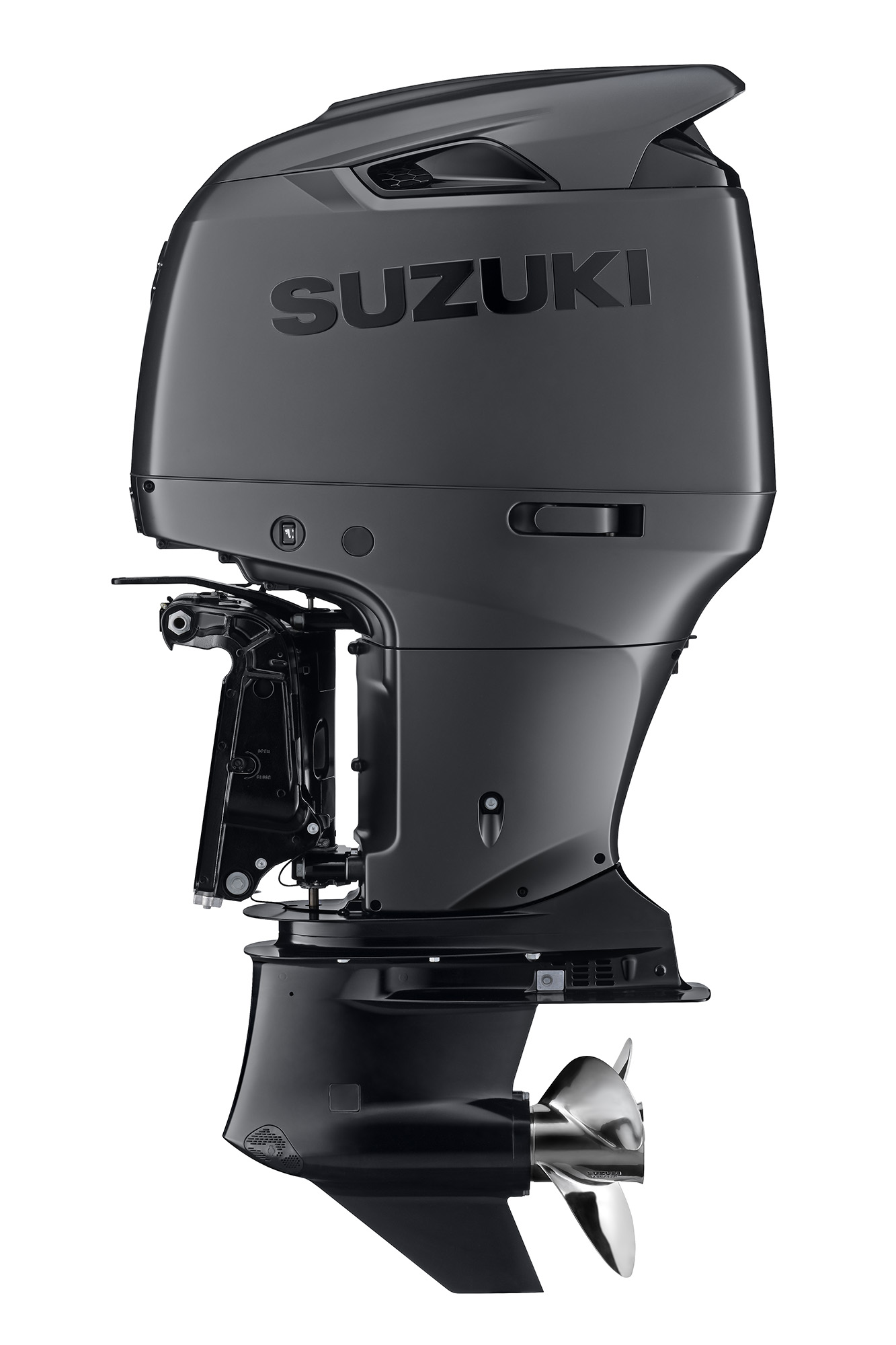 Suzuki DF250AUN Stealth Line KURO 250 PS Außenbordmotor, Seitenansicht, schwarz matt