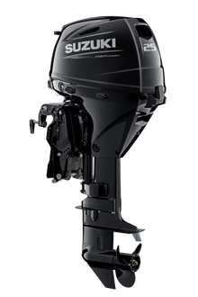 Suzuki DF25A 25 PS Außenbordmotor, Diagonalansicht, schwarz