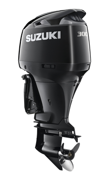 Suzuki DF300AP 300 PS V6-Außenborder, Diagonalansicht, schwarz