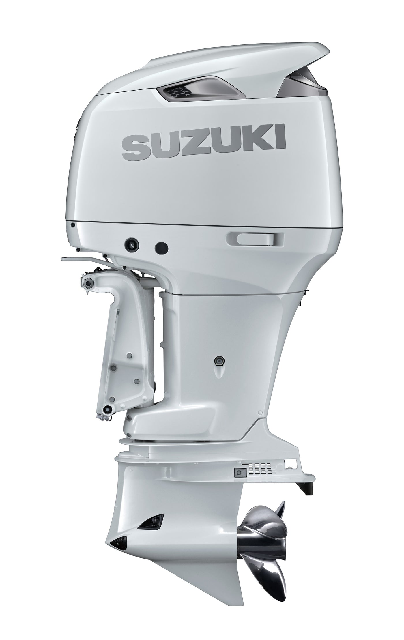 Suzuki DF300AP 300 PS V6-Außenborder, Seitenansicht, weiß