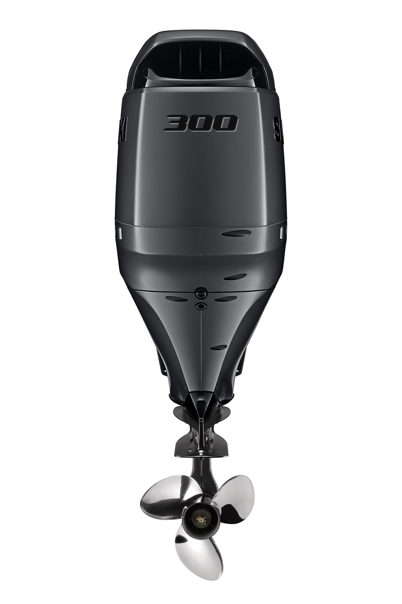 Suzuki DF300AP 300 PS Außenbordmotor Stealth Line, Rückansicht, schwarz matt