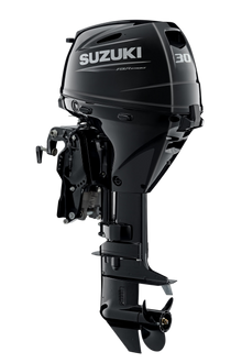 Suzuki DF30AT 30 PS Außenbordmotor mit Fernschaltung, Diagonalansicht, schwarz