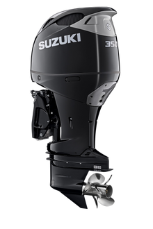 Suzuki DF350AMD 350 PS Außenbordmotor, Diagonalansicht, schwarz