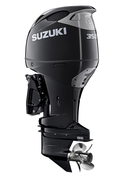 Suzuki DF350AMD 350 PS Außenbordmotor, Diagonalansicht, schwarz