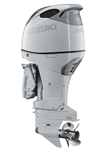 Suzuki DF350AMD 350 PS Außenbordmotor, Diagonalansicht, weiß