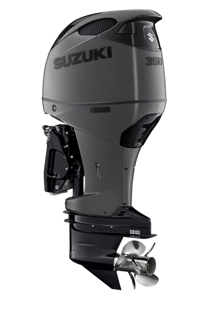 Suzuki DF350AMD 350 PS Außenbordmotor Stealth Line, Diagonalansicht, schwarz matt