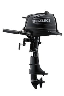 Suzuki DF5A 5 PS Außenbordmotor mit Pinne, Seitenansicht, schwarz