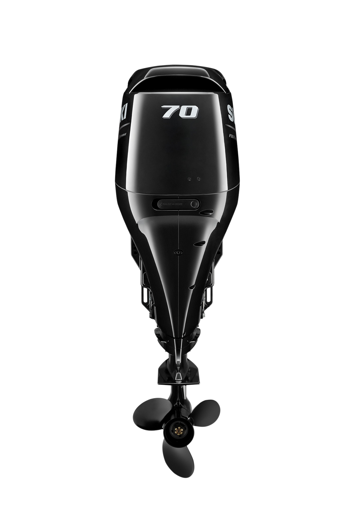 Suzuki DF70ATL 70 PS Außenbordmotor, Rückansicht, schwarz