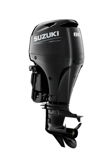 Suzuki DF80ATL 80 PS Außenbordmotor, Diagonalansicht, schwarz