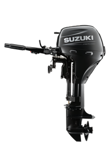 Suzuki DF8A 8 PS Außenbordmotor mit Pinne, Seitenansicht, schwarz