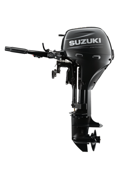 Suzuki DF8A 8 PS Außenbordmotor mit Pinne, Seitenansicht, schwarz