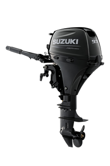 Suzuki DF9.9B 9,9 PS Außenbordmotor mit Pinne, Diagonalansicht, schwarz