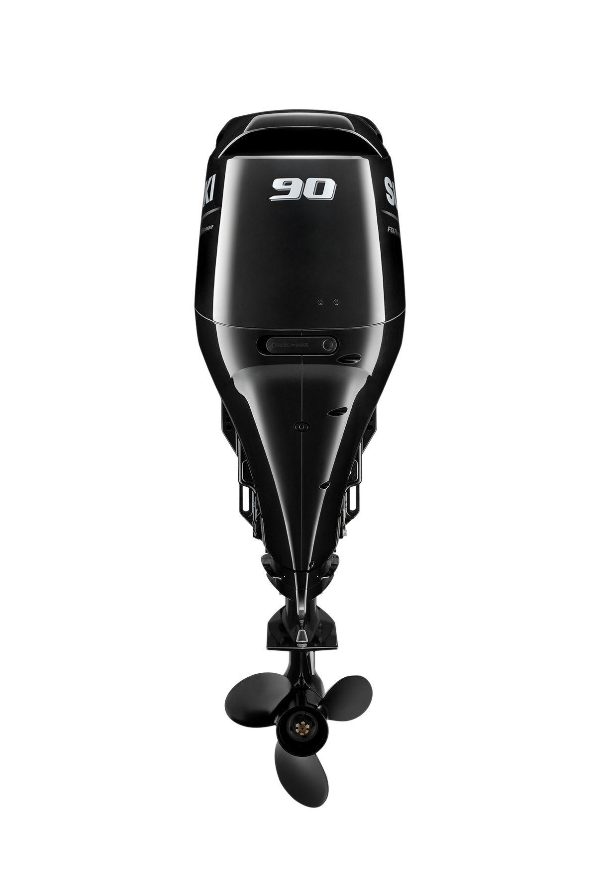 Suzuki DF90AT 90 PS Außenbordmotor, Rückansicht, schwarz